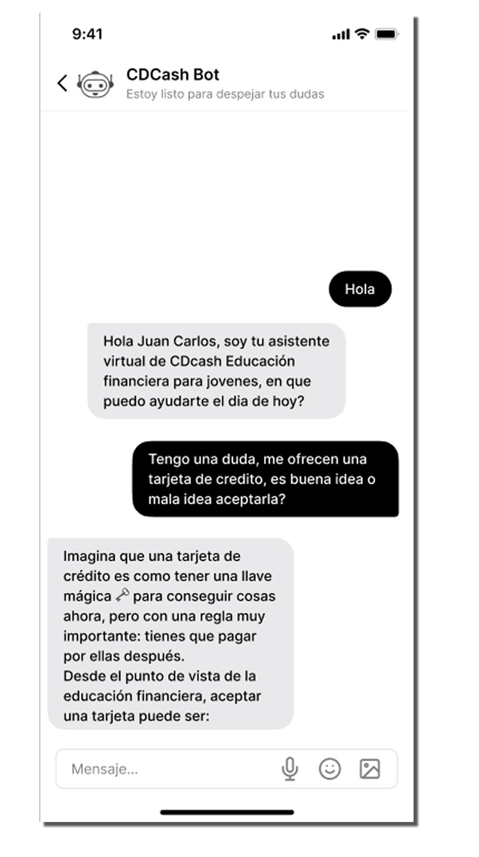 Interfaz del bot de IA de CDcash